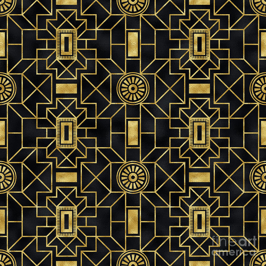 Gastana - Gold Black Art Deco Seamless Pattern Digital Art by Sambel Pedes