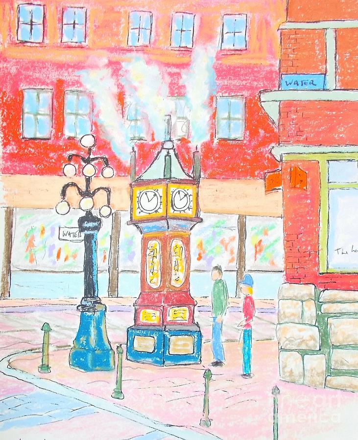 Gastown Steam clock  Pastel by Rae  Smith PAC