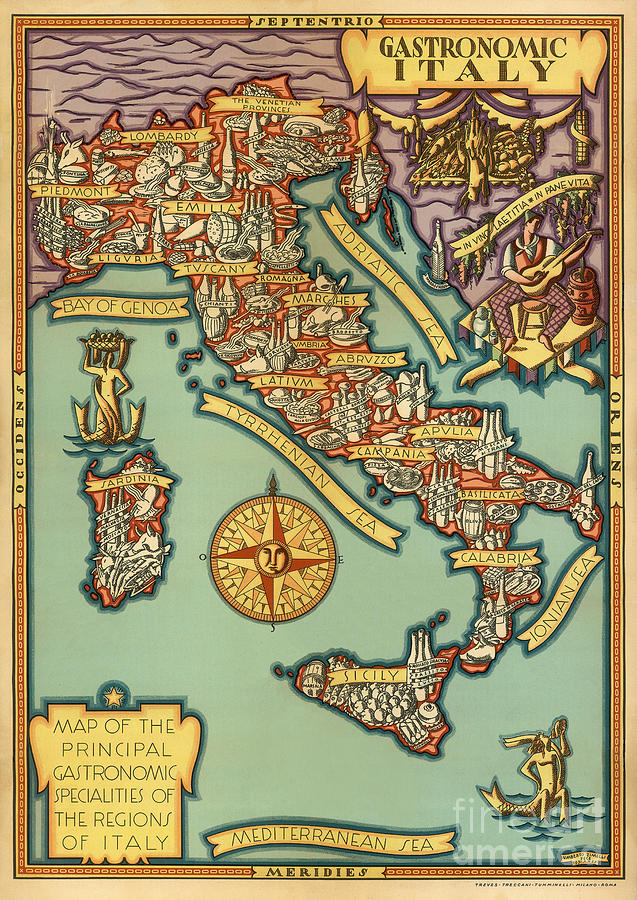 Umberto Zimelli - Gastronomic Italy - 1931 Digital Art by Vintage Map Umberto Zimelli - Gastronomic Italy - 1931 Digital Art by Vintage Map