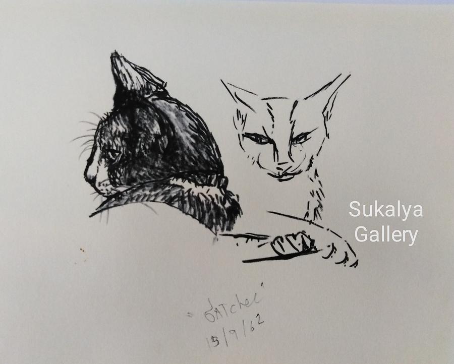 Gatchee and herself Drawing by Sukalya Chearanantana