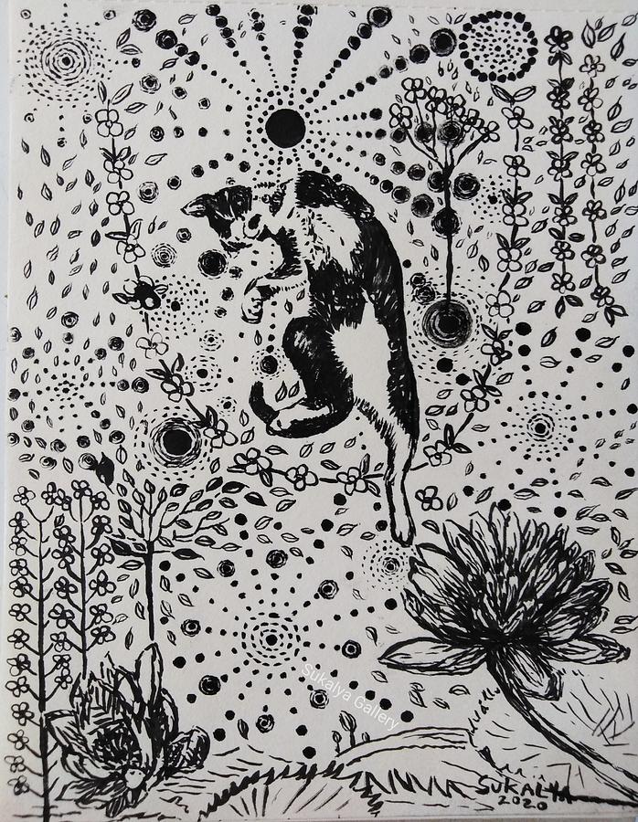 Gatchee is dancing in the friendly price garden Drawing by Sukalya Chearanantana