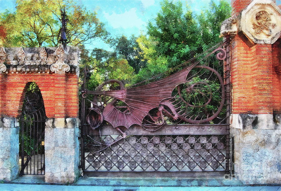 Gate at the Guell Pavilions Digital Art by Jerzy Czyz