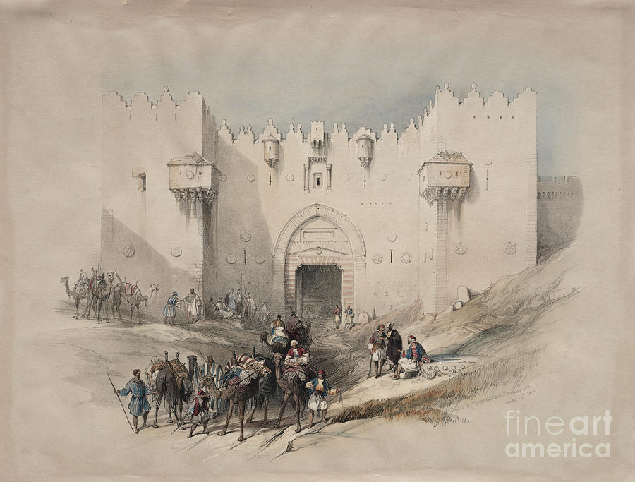 Gate of Damascus, Jerusalem q1 Painting by Historic illustrations