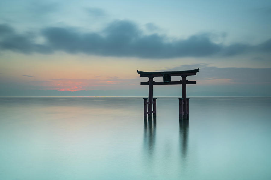 Gate of the Shirahige shrine on Biwa lake Photograph by Anges Van der Logt