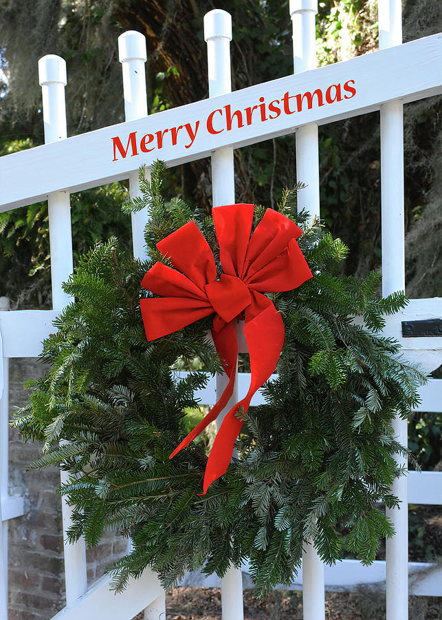 Gate Wreath Christmas Card Photograph by Jerry Griffin