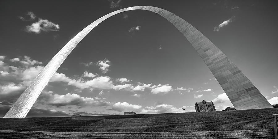 Black And White Photograph - Gateway Arch Monochrome Panorama - Saint Louis Missouri by Gregory Ballos