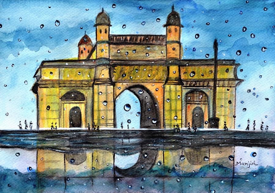 Gateway of India rainy watercolor landscape painting  Painting by Manjiri Kanvinde