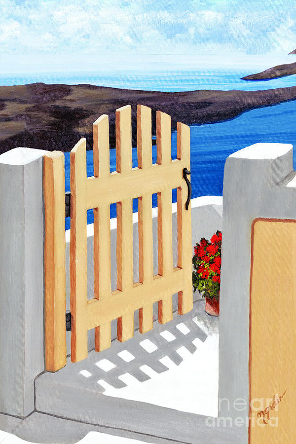 GATEWAY TO SANTORINI- print of oil painting Painting by Mary Grden