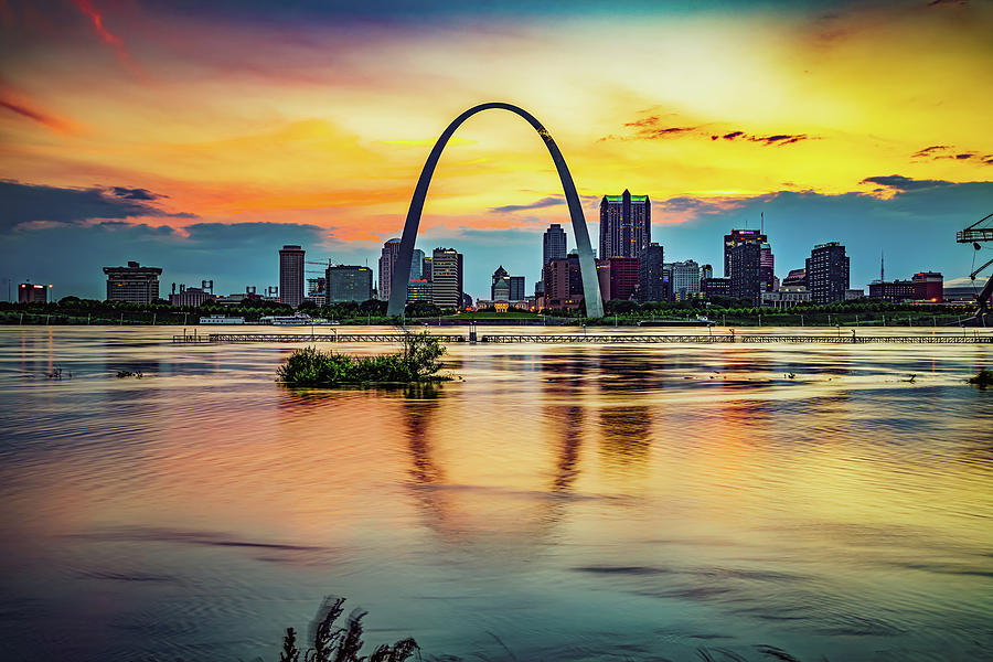 Gateway To The Golden Skyline - A Majestic Sunset View Of Saint Louis Missouri Photograph by Gregory Ballos