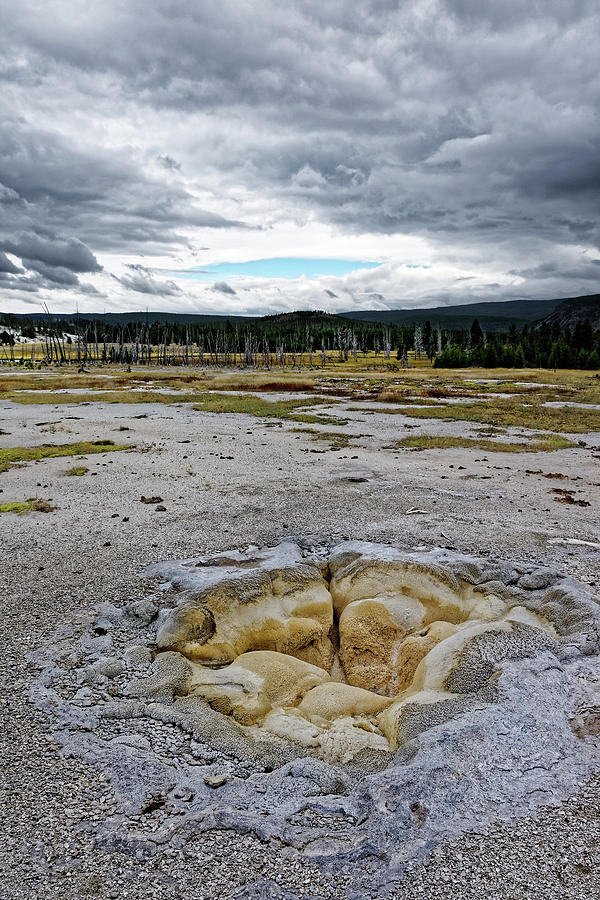 Gateways to Heaven and Hell -- Shell Geyser Under Stormy Skies in Yellowstone National Park, Wyoming Photograph by Darin Volpe