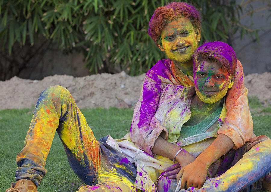 Gay Couple Celebrating Holi in Jaipur, India Photograph by Powerofforever