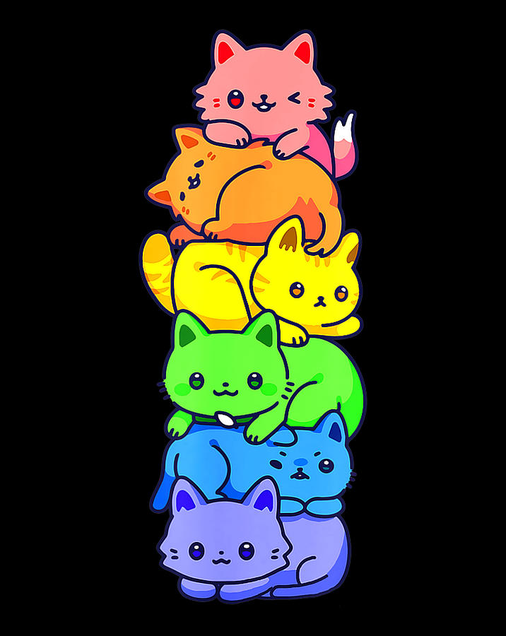 Gay Pride Cat LGBT Kawaii Cats Pile Cute Anime Rainbow Flag .png