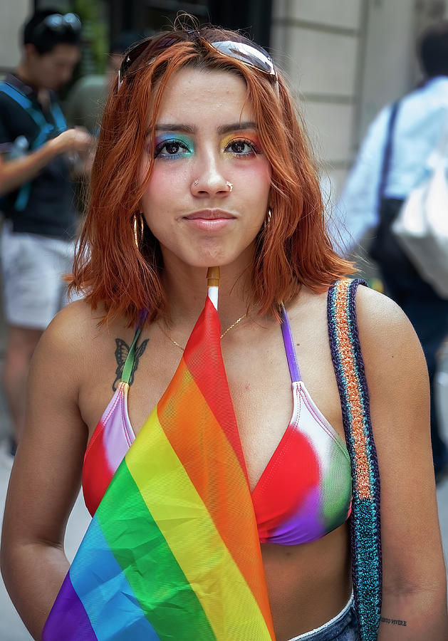 Gay Pride Photograph - Gay Pride NYC 6_25_23 Young Woman with Pride Flag by Robert Ullmann