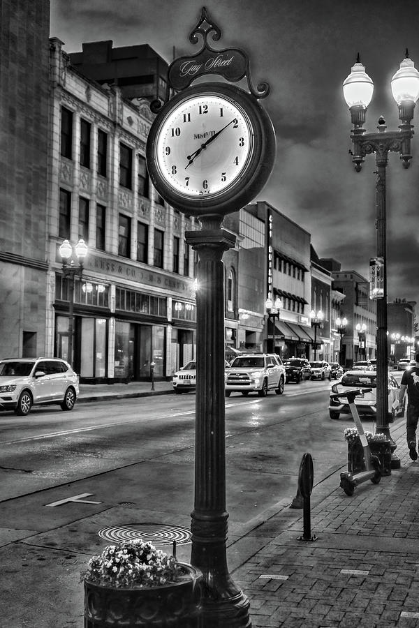 Gay Street Clock Black and White Photograph by Sharon Popek