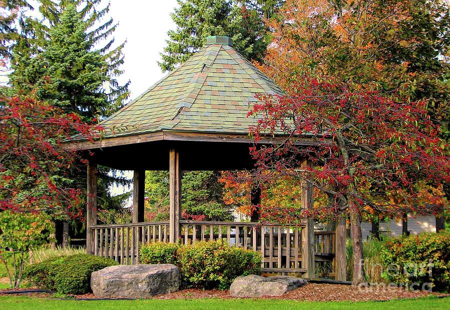 Gazebo at Green Lake Orchard Park New York in Autumn Photograph by Rose Santuci-Sofranko