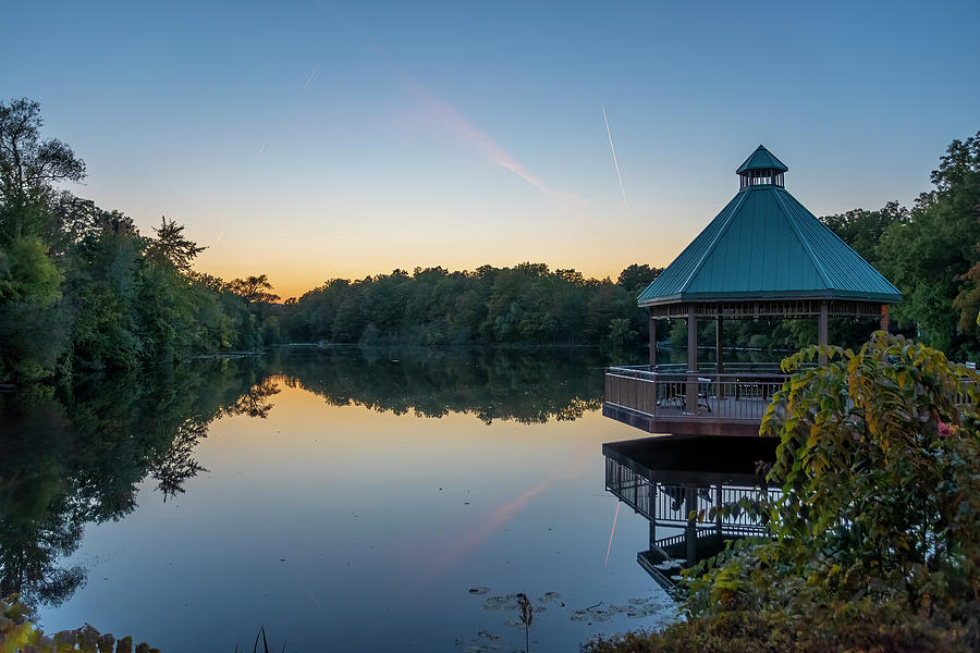 Sunset Photograph - Gazebo at Mill Pond in Milton at Sunset by John Twynam
