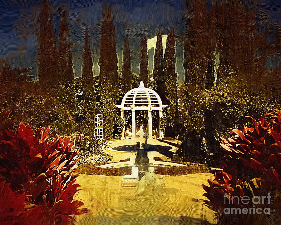 Gazebo Behind Fountains Digital Art by Kirt Tisdale
