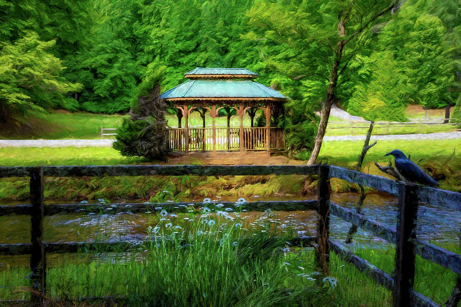 Gazebo on the Mountain Stream Painting Photograph by Debra and Dave Vanderlaan