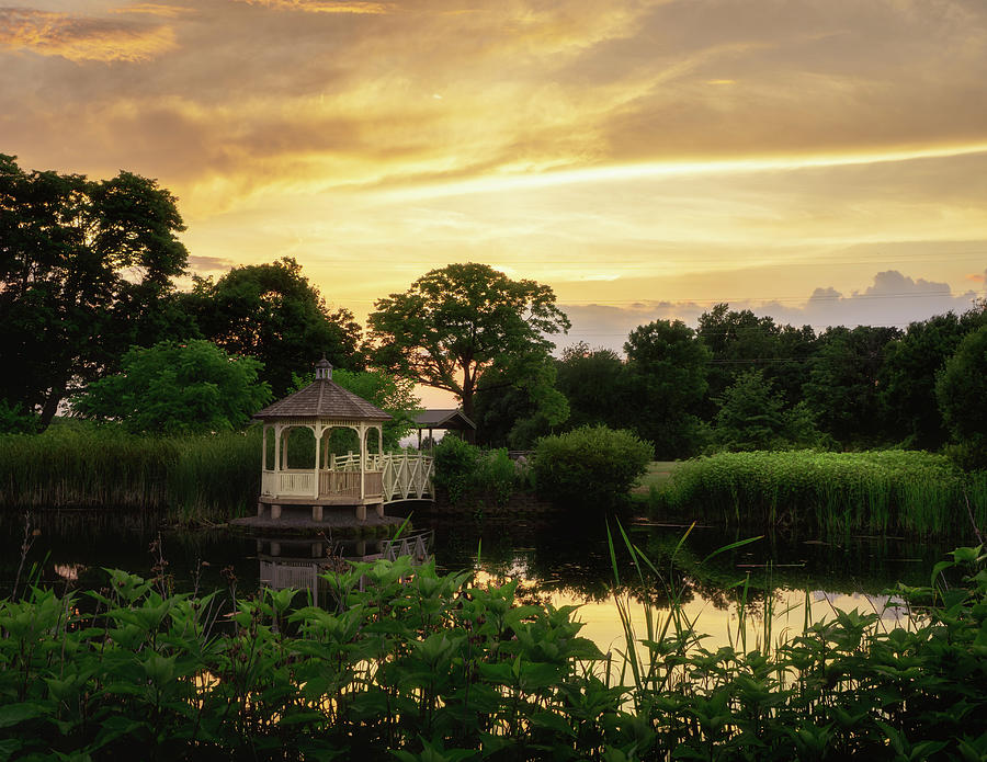 Gazebo Sunset on a Pond Photograph by Jason Fink