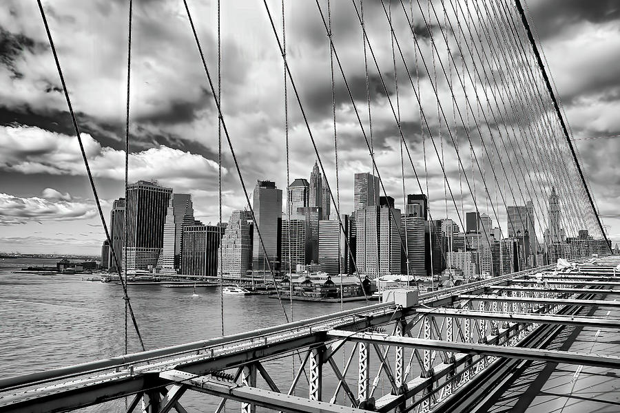 Gazing at Downtown NYC from the Brooklyn Bridge Photograph by Fred Fronstin