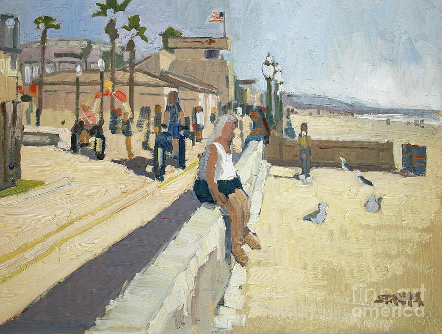 Gazing at the Ocean - Mission Beach, San Diego, California Painting by Paul Strahm