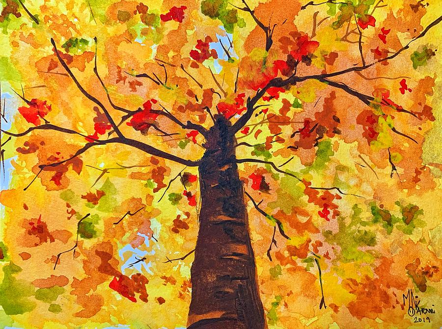 Watercolor Painting - Gazing up at Fall by Monika Arturi Watercolor Painting - Gazing up at Fall by Monika Arturi