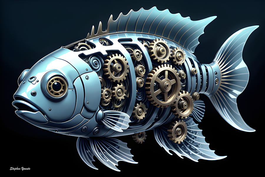 Gearbots - Fish Digital Art by Stephen Younts