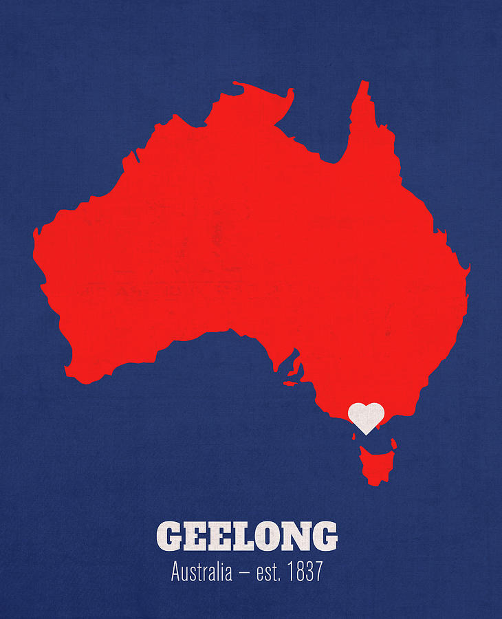 Geelong Australia Founded 1837 World Cities Heart Print Mixed Media by