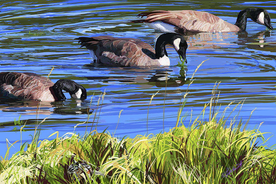 Geese In a Row Painting by Pam Little