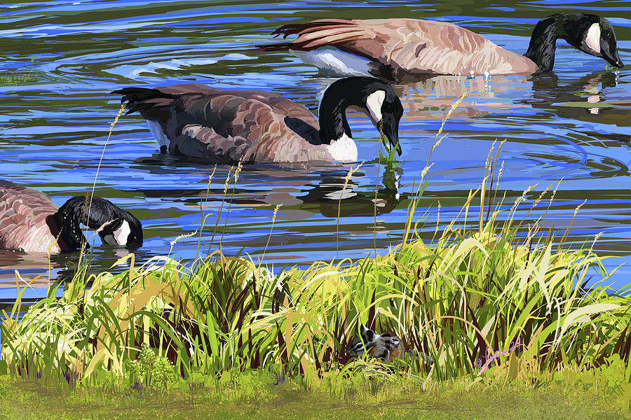 Geese In a Row01 Painting by Pam Little