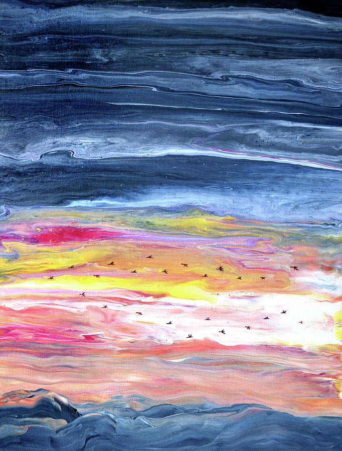 Geese in a Winter Sky Painting by Laura Iverson