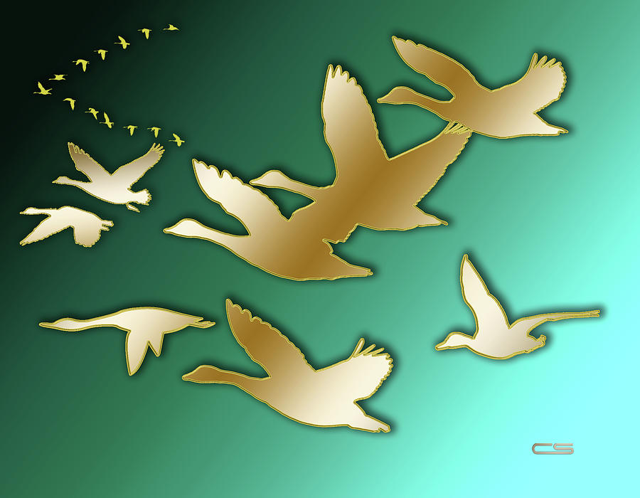 Geese Migrating Aqua Digital Art by Chuck Staley