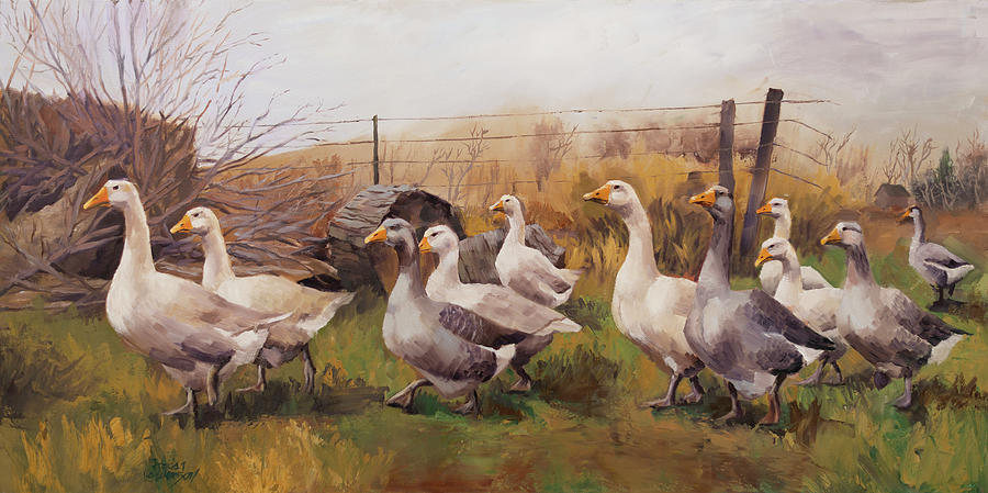 Geese on a Winter Day Painting by Jordan Henderson