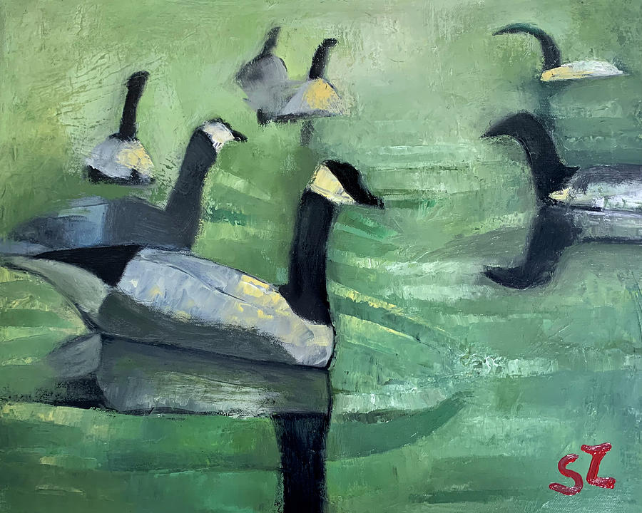 Geese on the Pond Painting by Suzy Norris