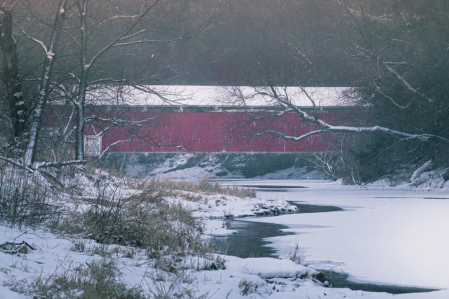 Geiger Covered Bridge Winter Landscape Photograph by Jason Fink