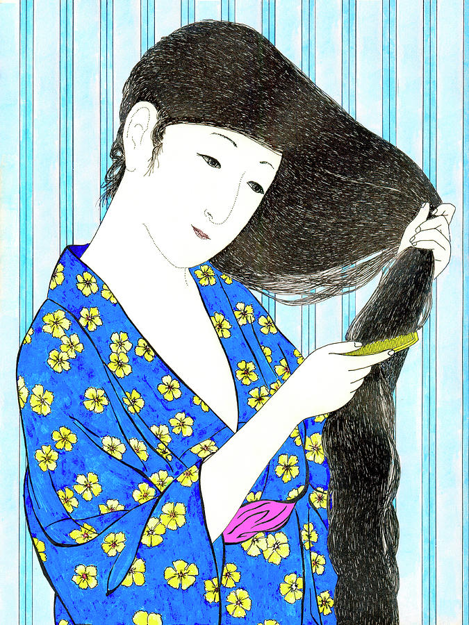 Geisha Combing Her Hair Mixed Media by Dominic Piperata