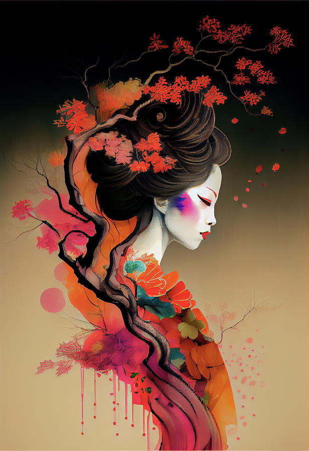 Spring Digital Art - Geisha in Bloom by Harold Ninek
