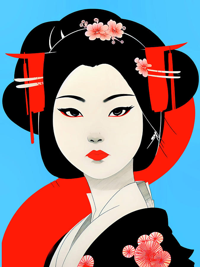 Geisha in red and black 6 Digital Art by Yontartov - Pixels