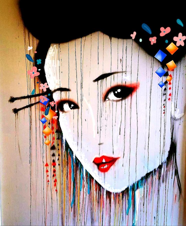 Geisha Mixed Media Painting by Matt Mercer