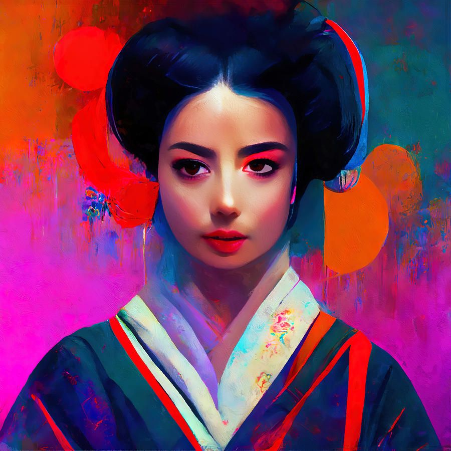 Geisha, Portrait, 01 Painting by AM FineArtPrints