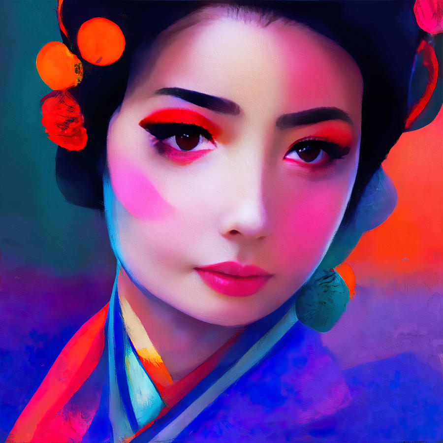 Geisha, Portrait, 02 Painting by AM FineArtPrints