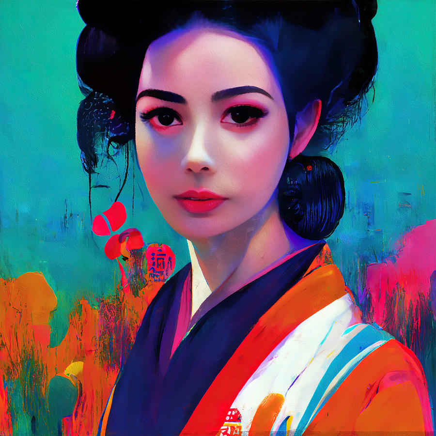 Geisha, Portrait, 03 Painting by AM FineArtPrints