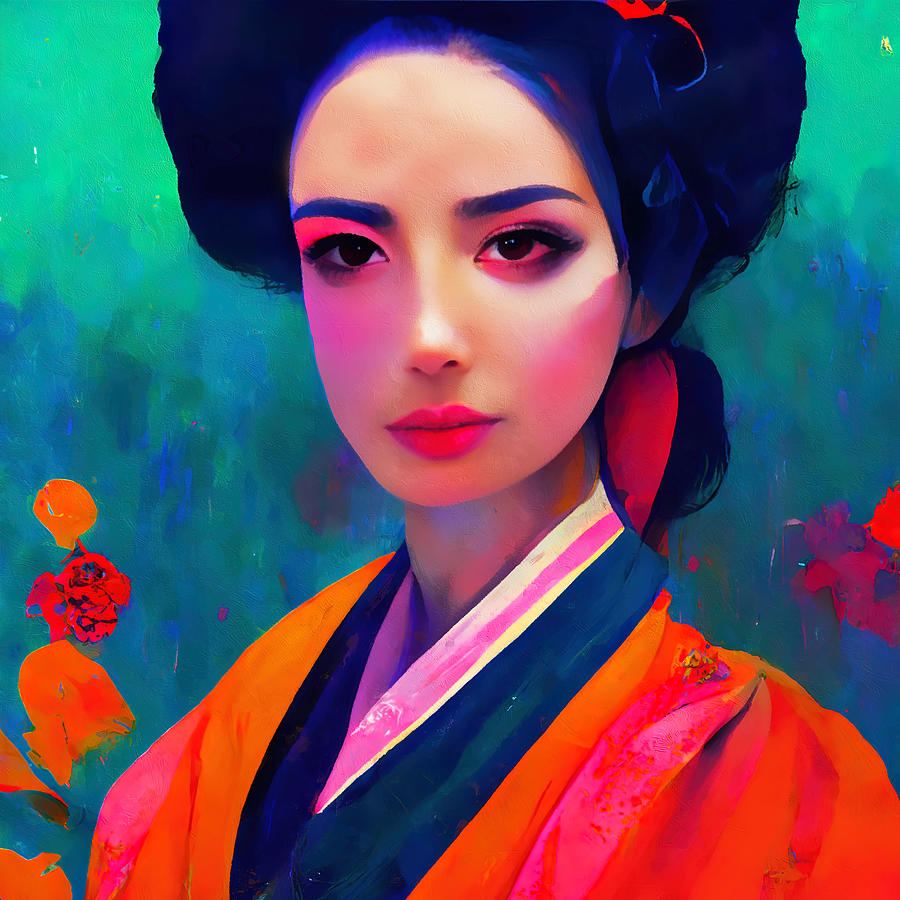 Geisha, Portrait, 04 Painting by AM FineArtPrints
