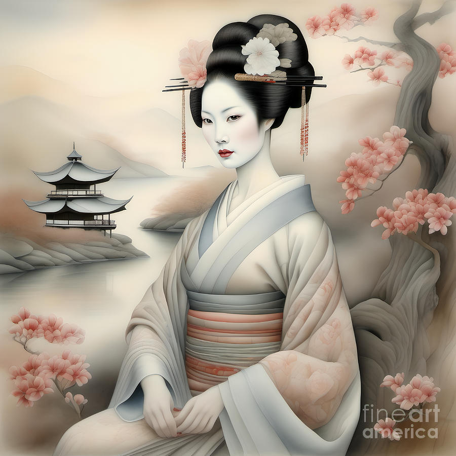 Geisha Traditional Portrait - 02148 Digital Art by Philip Preston
