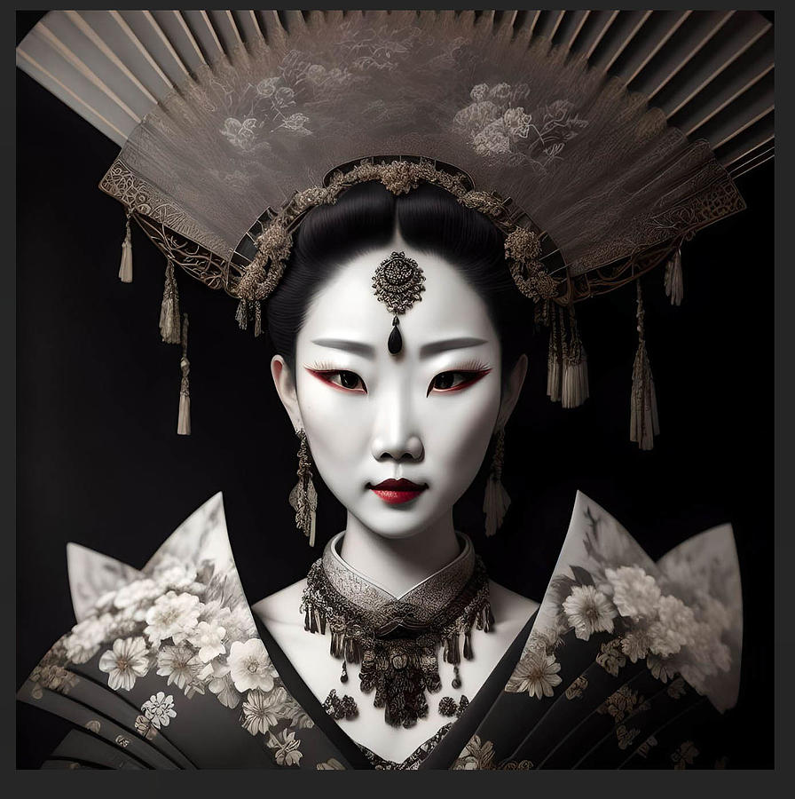 Geisha with fan Photograph by Richard Wiggins