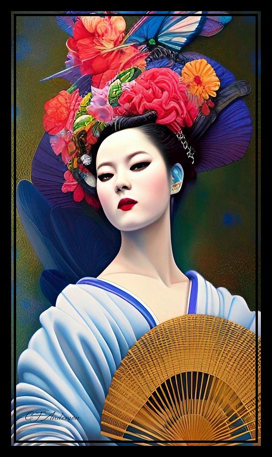 Geisha With Fan Series 2 Number 6 Digital Art by CJ Anderson - Fine Art ...