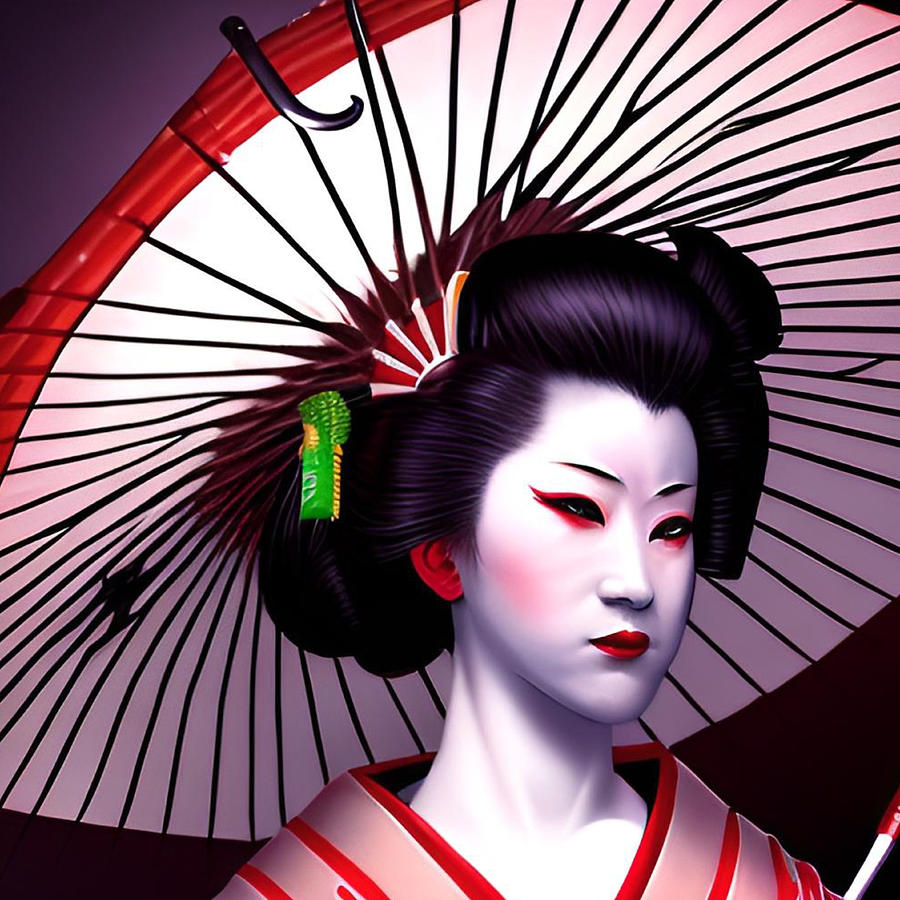 Geisha with umbrella japanese woman Digital Art by Licensed art - Fine ...