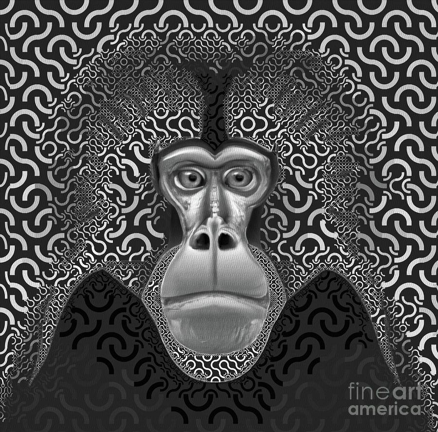 Gelada Monkey Animal Abstract 3b - Black And White Digital Art by Philip Preston