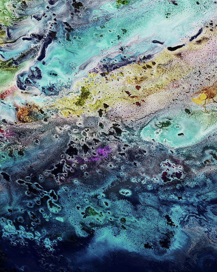 Gem Of The Sea Salty Blue Waves Of Crystals Watercolor Beach Art Decor II Painting by Irina Sztukowski
