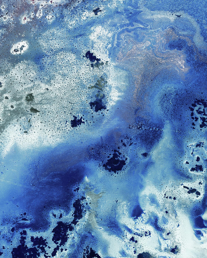 Gem Of The Sea Salty Blue Waves Of Crystals Watercolor Beach Art Decor VI Painting by Irina Sztukowski